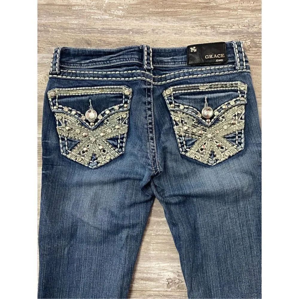 Grace In LA Capri Jeans Rhinestone Studded Bling Women’s Sz 26